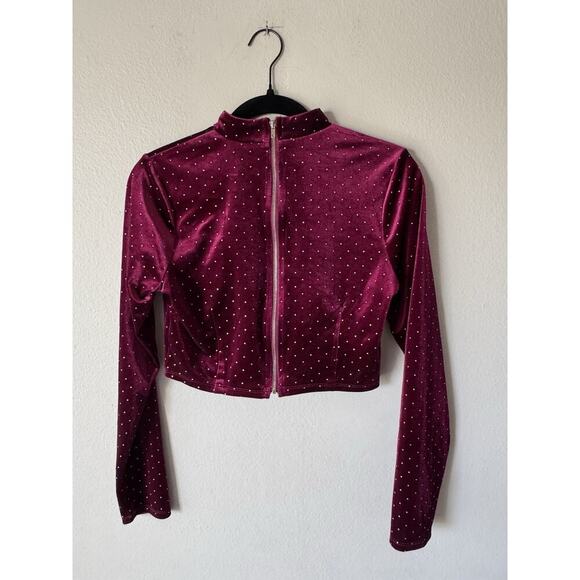 Alexia Admor Size Small Ari Velvet Burgundy Gold Long Sleeve Crop Top Glam - Picture 2 of 8